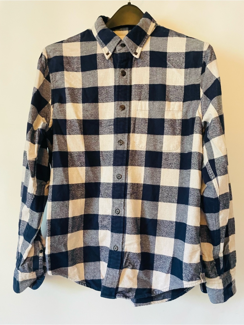 Abercrombie & Fitch Navy and White Buffalo Check Button-Down Shirt M